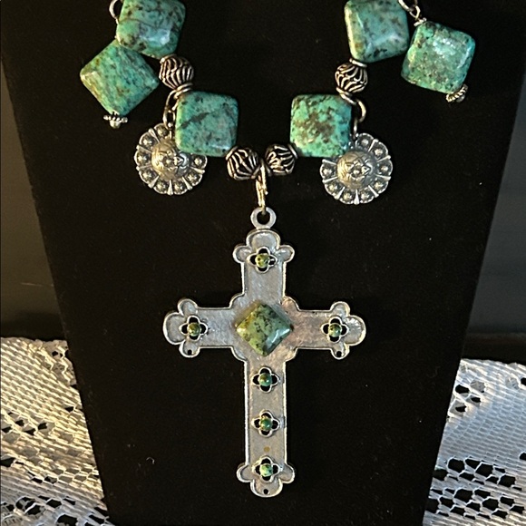 Turquoise Beaded Cross Necklace - Picture 2 of 9